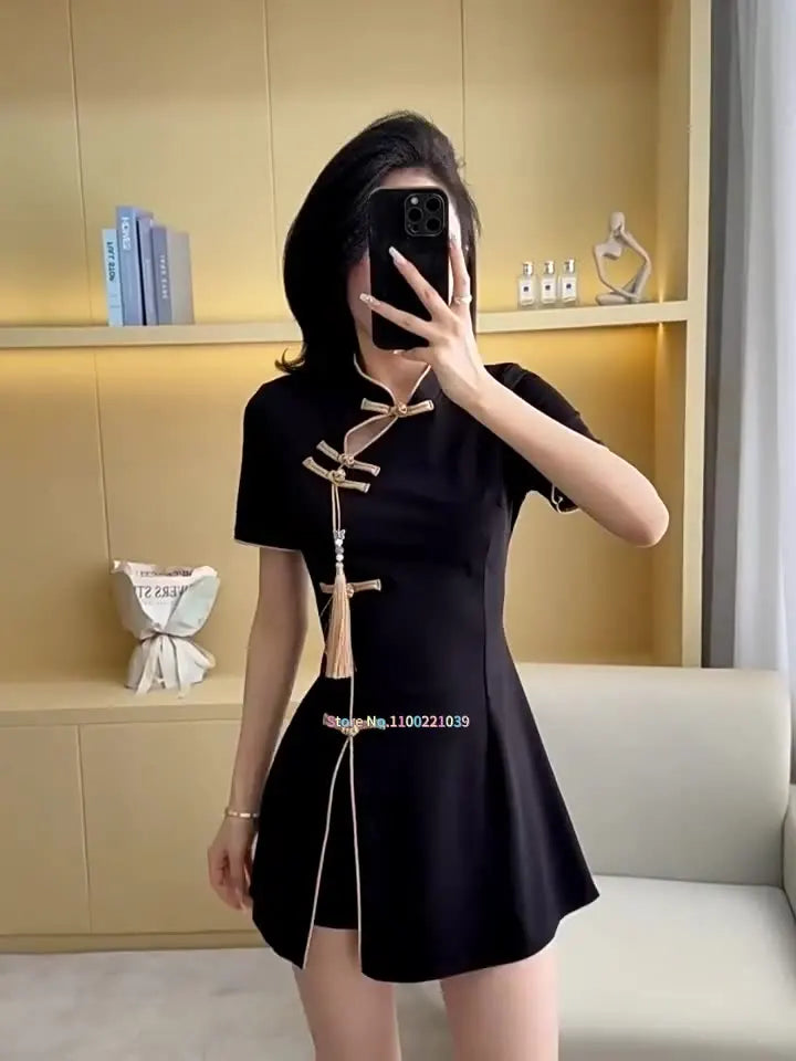 Black Gold Qipao Dress Set