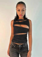 Cut-Out Denim-Look Tank Top