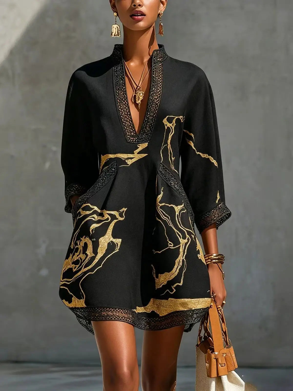 Gold Print Tunic Mini Dress