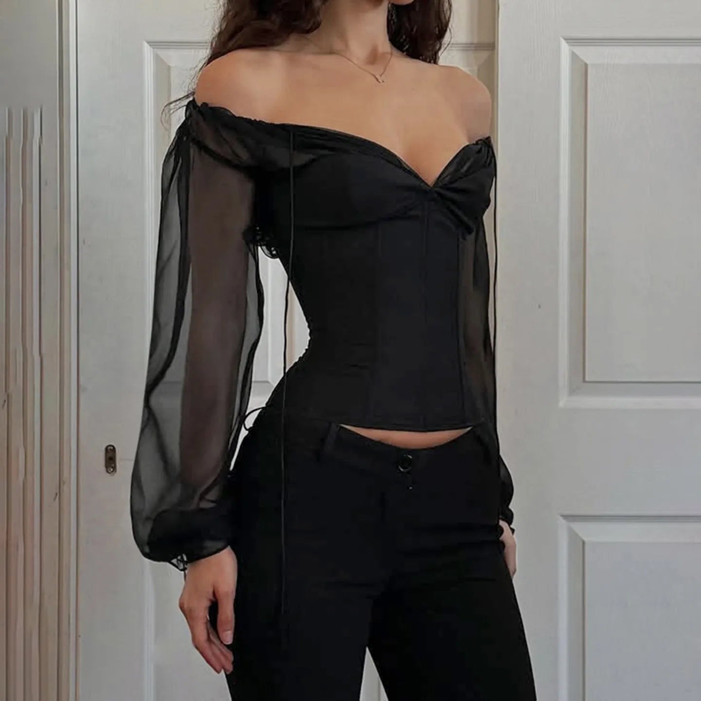 Black Off-Shoulder Corset Blouse