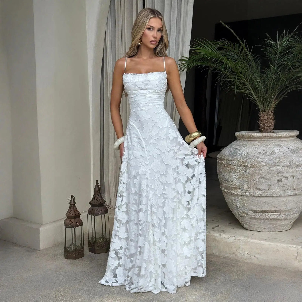Floral Backless Evening Dress