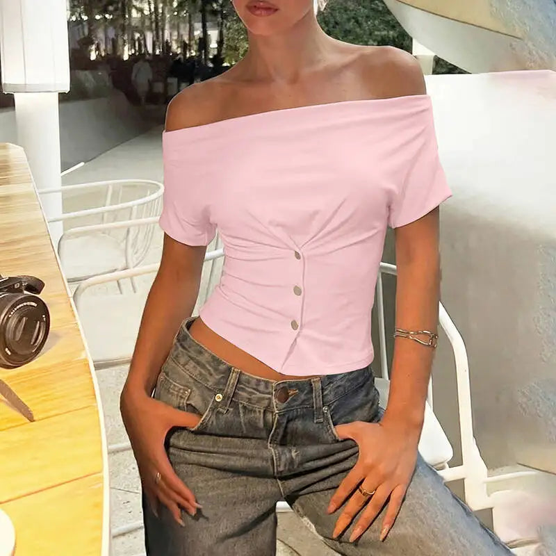 Draped Button-Front Crop Top