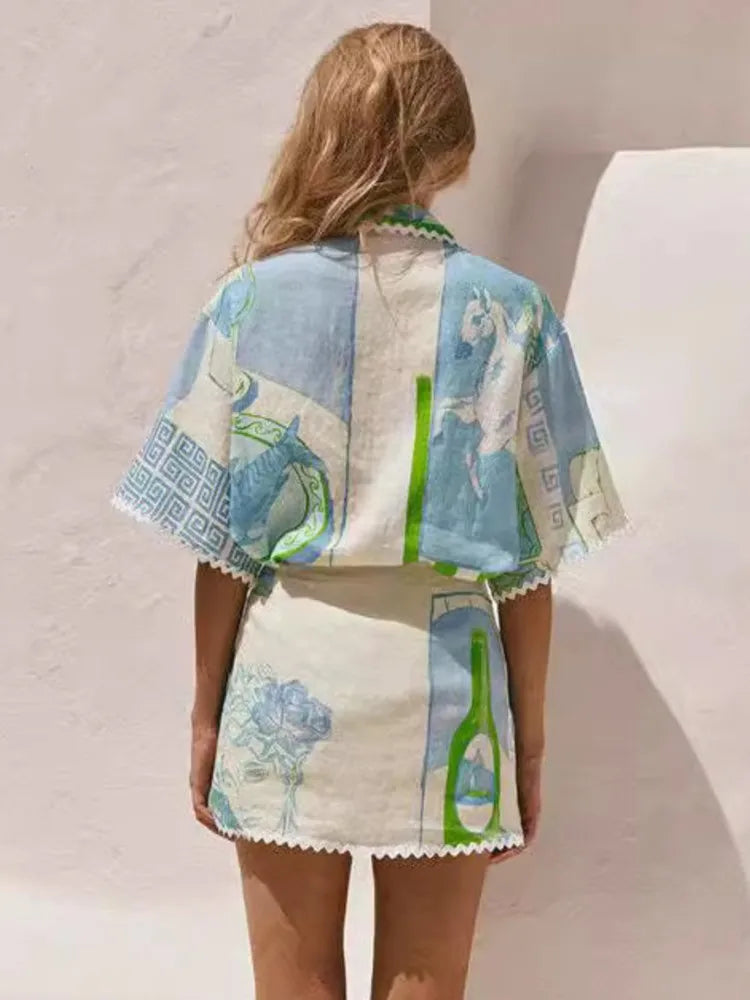 Printed Scalloped Shorts Set