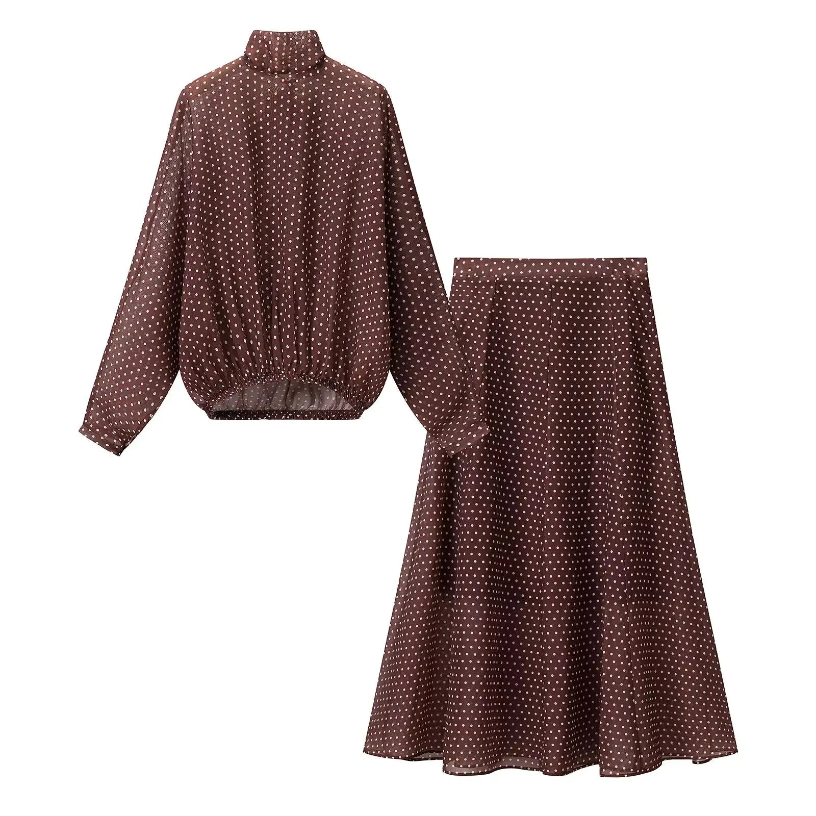 Polka-Dot Chiffon Skirt Set
