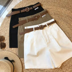 White Tailored Belted Shorts
