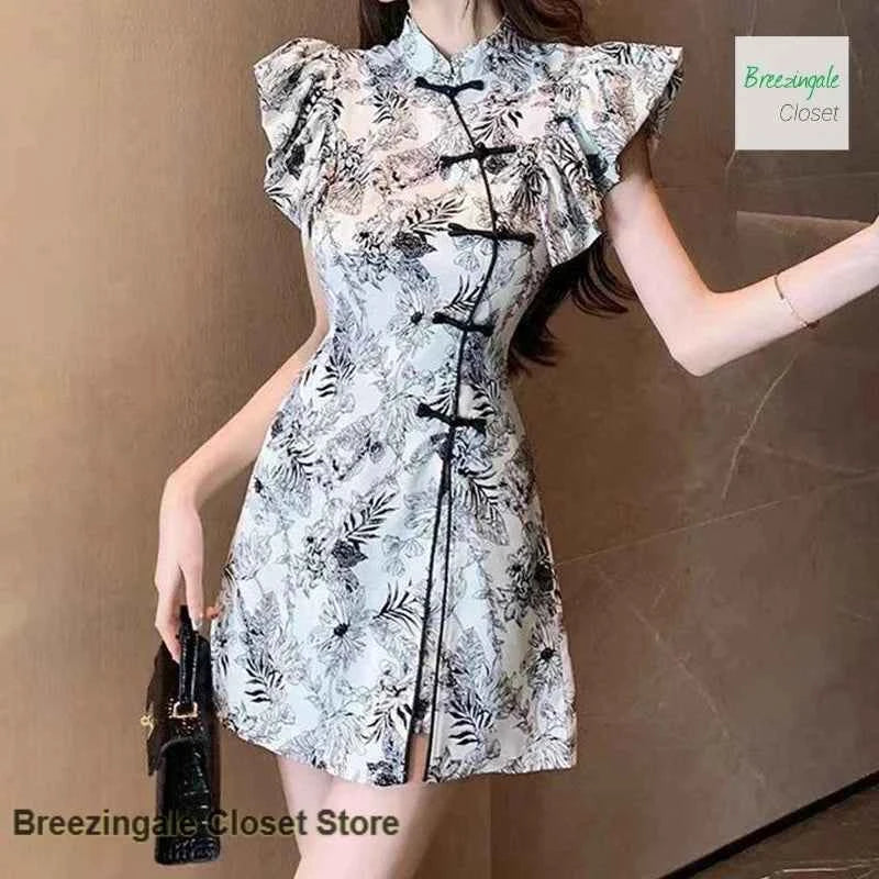 Cheongsam-Style Mini Dress Set