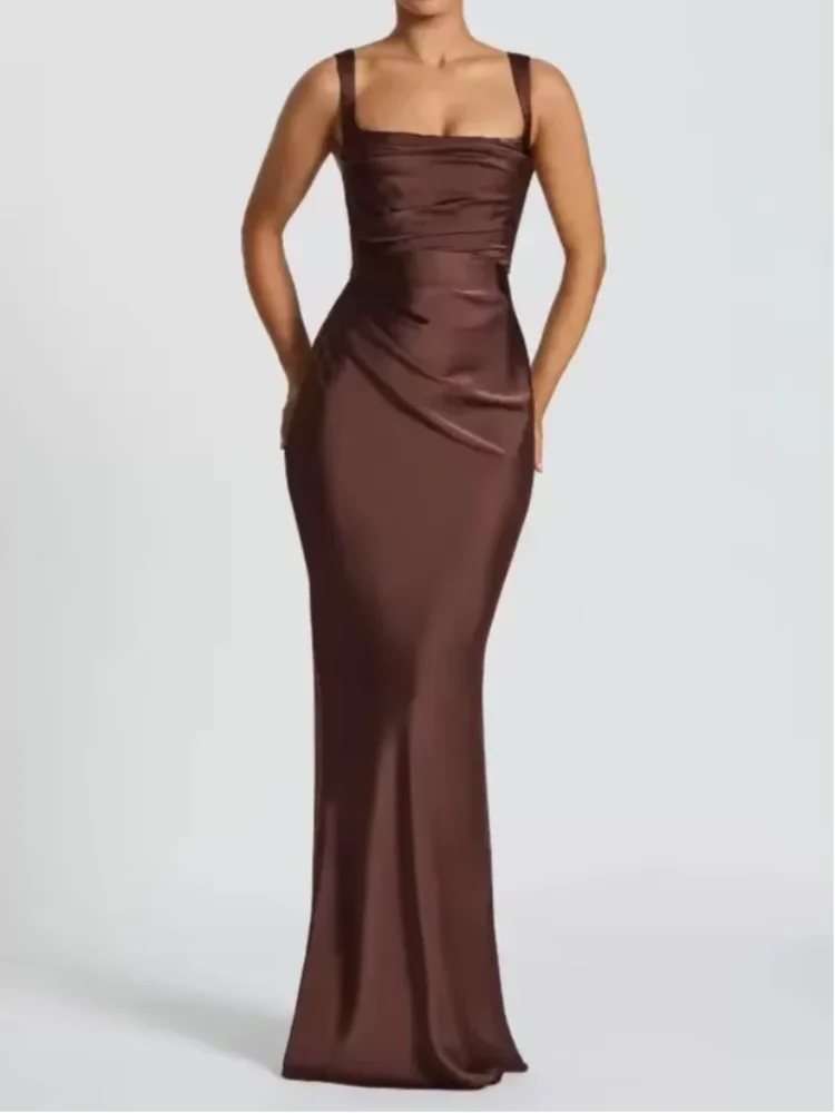 Ruched Satin-Look Evening Dress