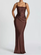 Ruched Satin-Look Evening Dress