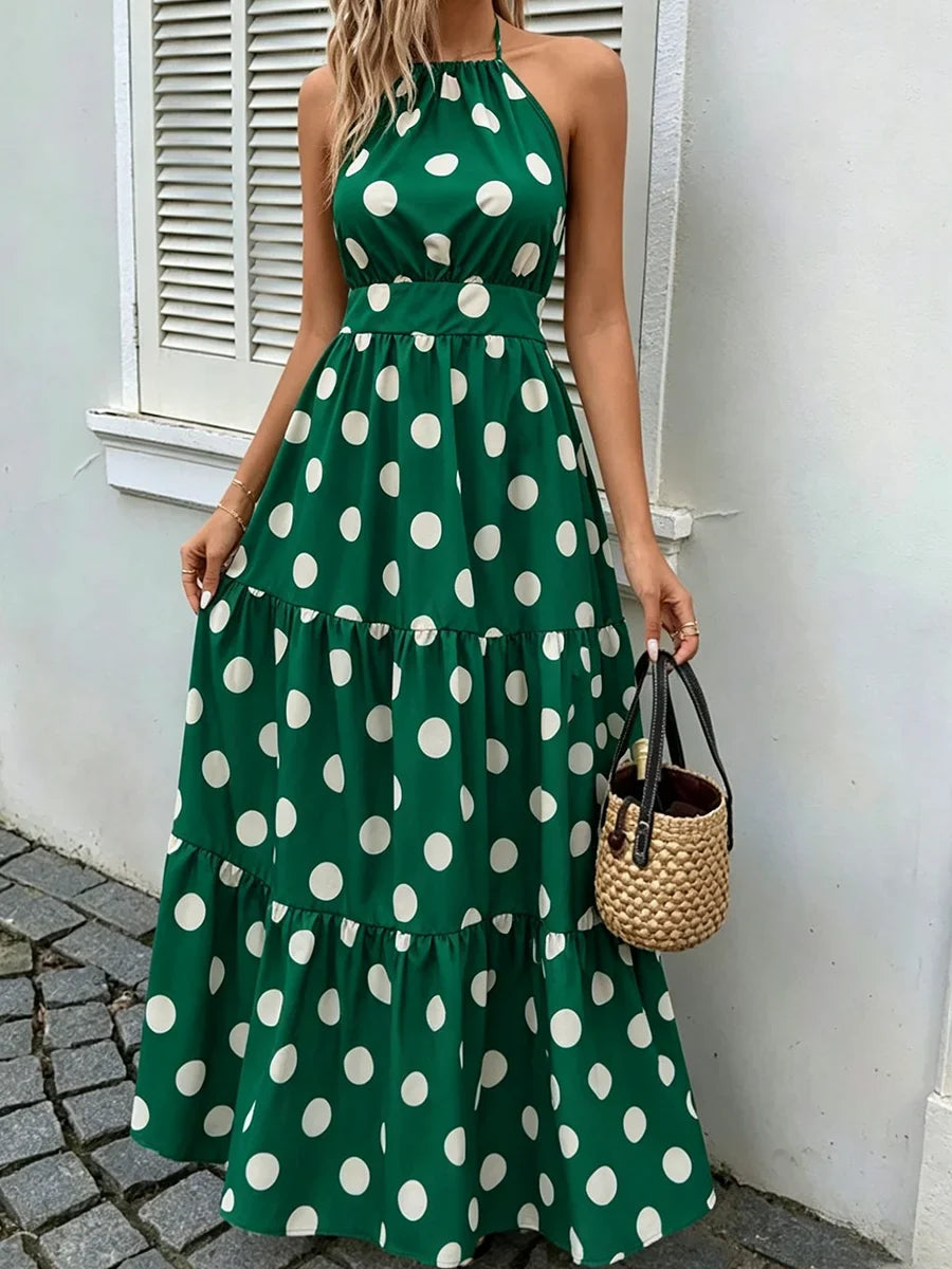 Polka Dot Halter Maxi Dress