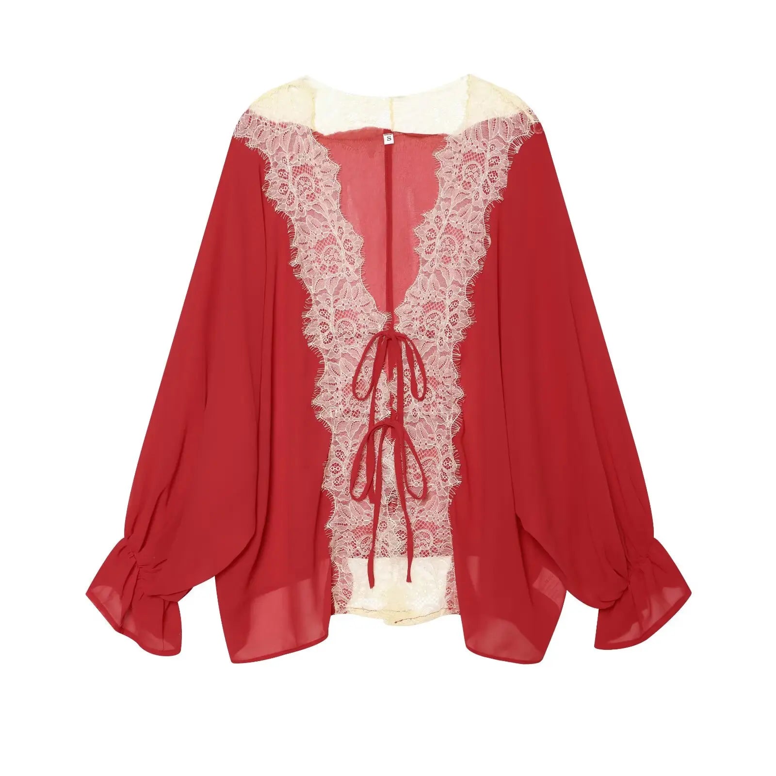 Mustard Lace-Trim Tie-Front Blouse