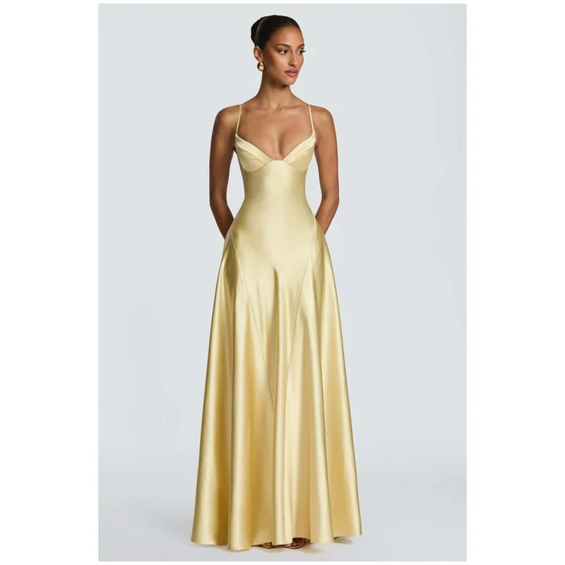 Ruched Satin-Look Evening Dress