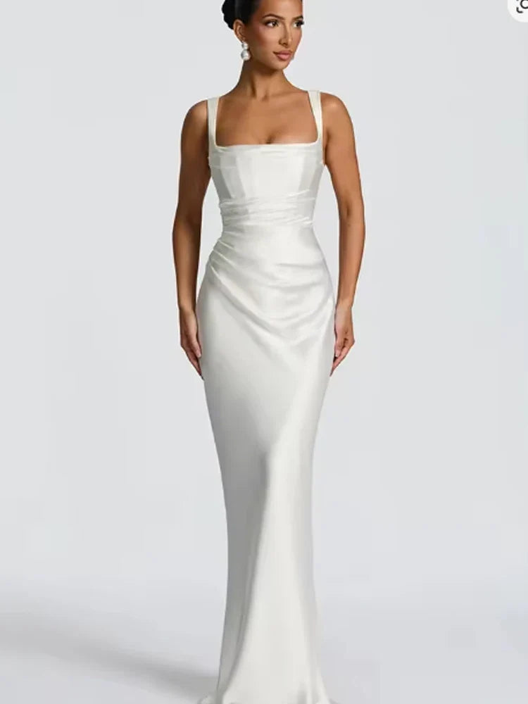 Ruched Satin-Look Evening Dress