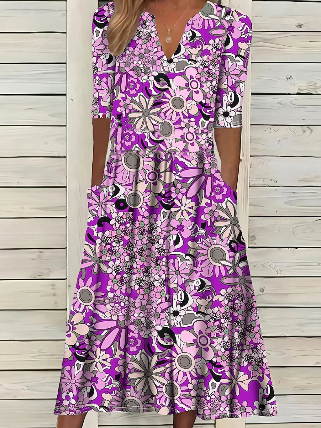 Green Floral Print A-Line Dress
