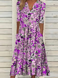 Green Floral Print A-Line Dress