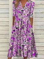 Green Floral Print A-Line Dress