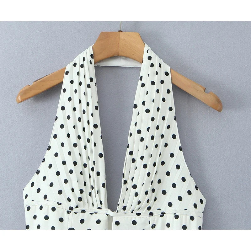 White Polka Dot V-Neck Mini Dress
