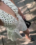 White Polka Dot V-Neck Mini Dress
