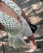 White Polka Dot V-Neck Mini Dress