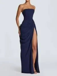 Ruched Satin-Look Evening Dress