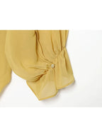 Mustard Lace-Trim Tie-Front Blouse