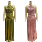 Metallic Pleated Halter Maxi Dress