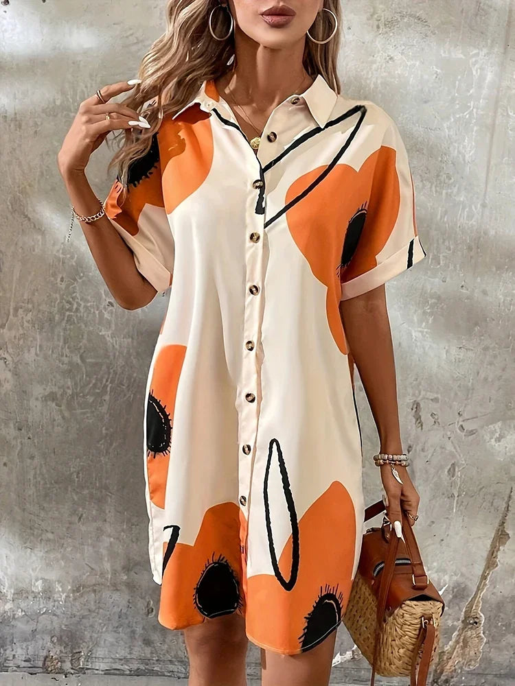 Printed Button Front Shirt Dress