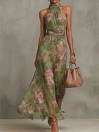 Sage Floral Halter Maxi Dress