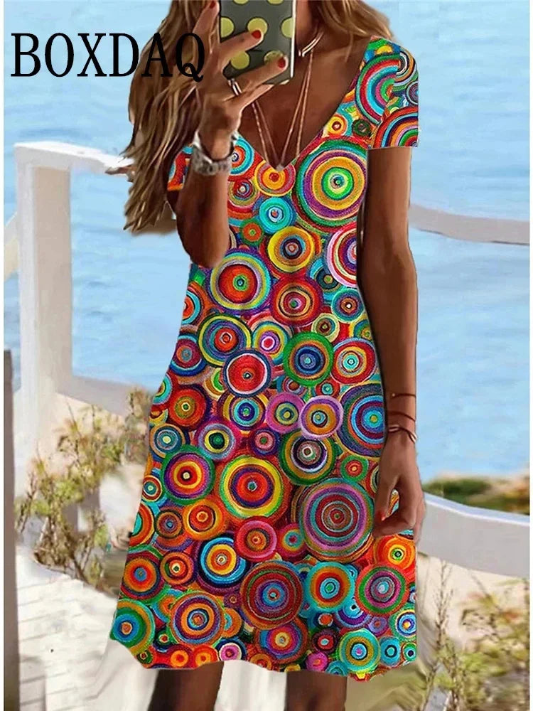 Navy Floral Print V-Neck Midi Dress