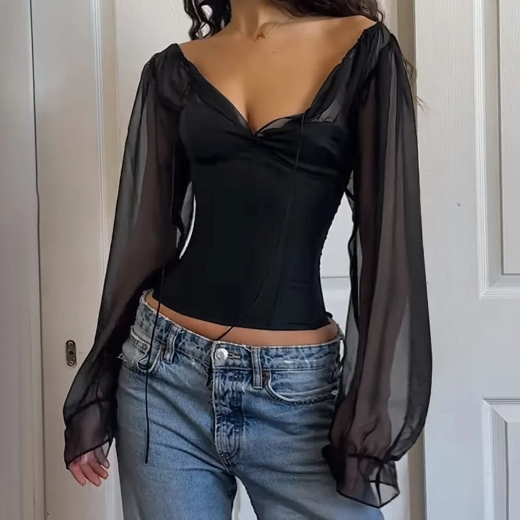 Black Off-Shoulder Corset Blouse