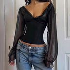 Black Off-Shoulder Corset Blouse