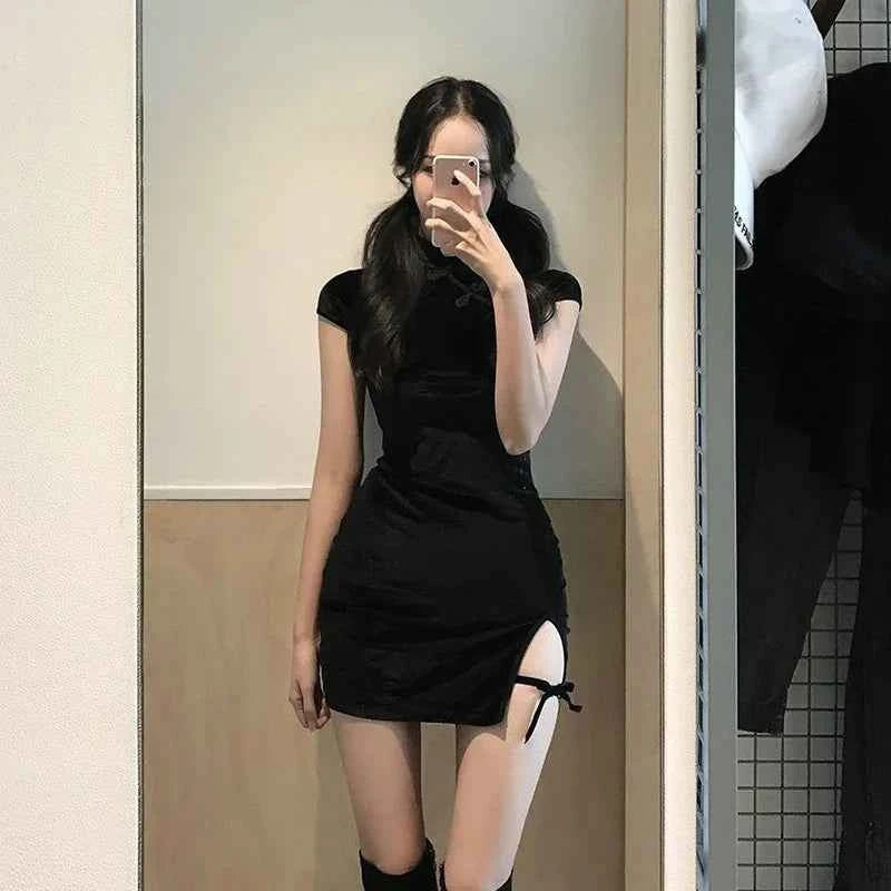 Ruched Velvet-Look Mini Dress