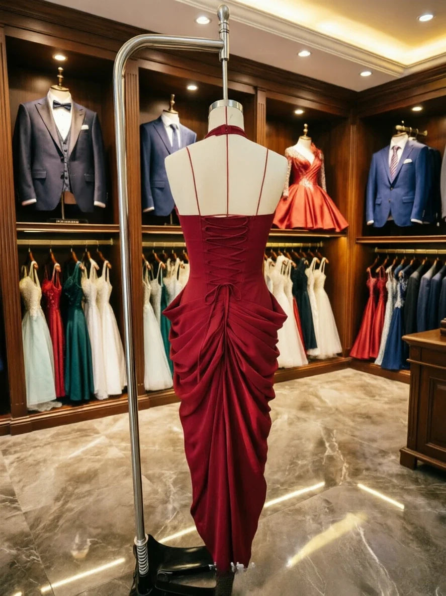 Ruched Halter Evening Gown