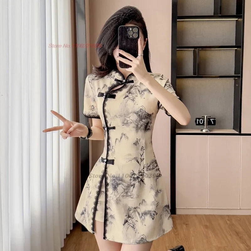 Qipao-Style Mini Dress