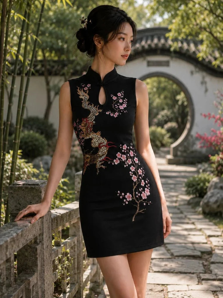 Dragon Motif Cheongsam Mini Dress