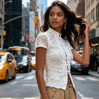 Fitted Lace Mandarin Collar Blouse