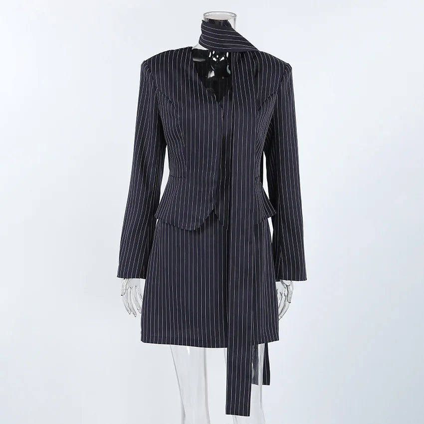 Pinstripe Blazer Mini Skirt Set