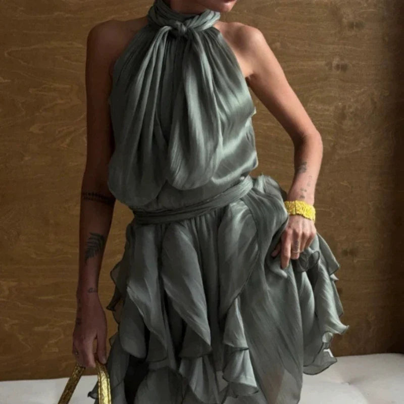 Draped Halter Mini Dress