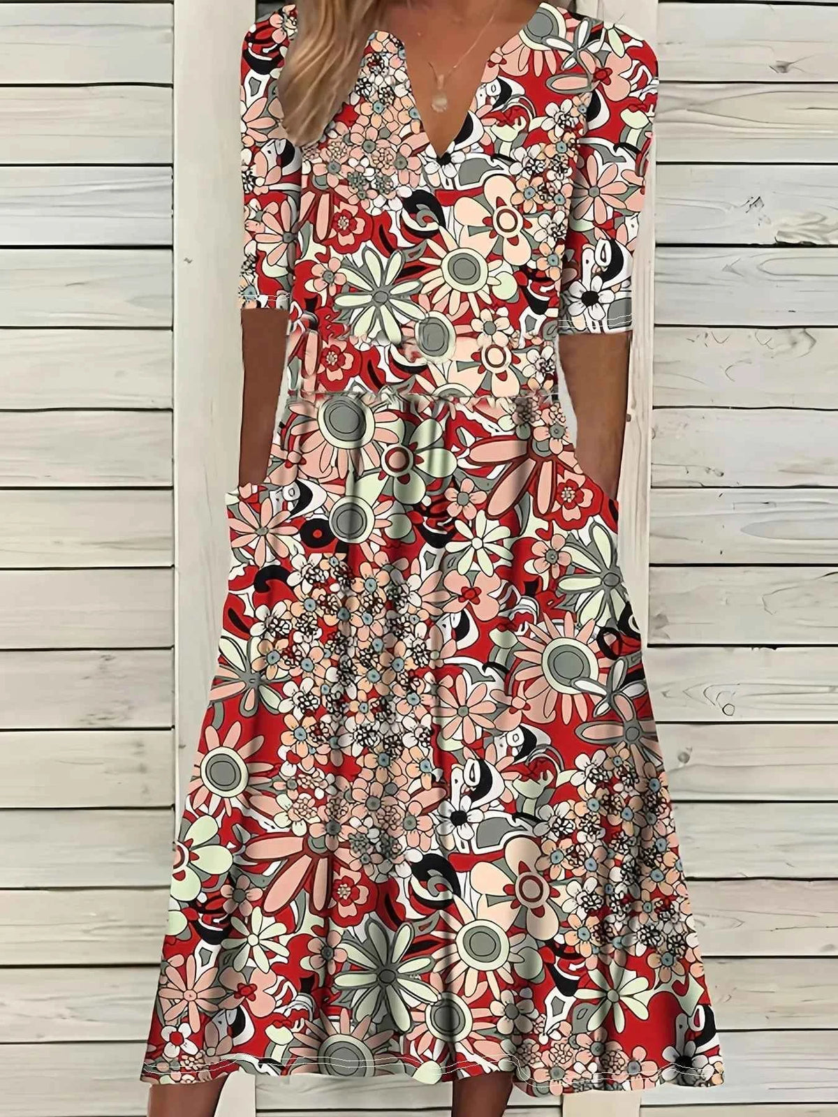 Green Floral Print A-Line Dress