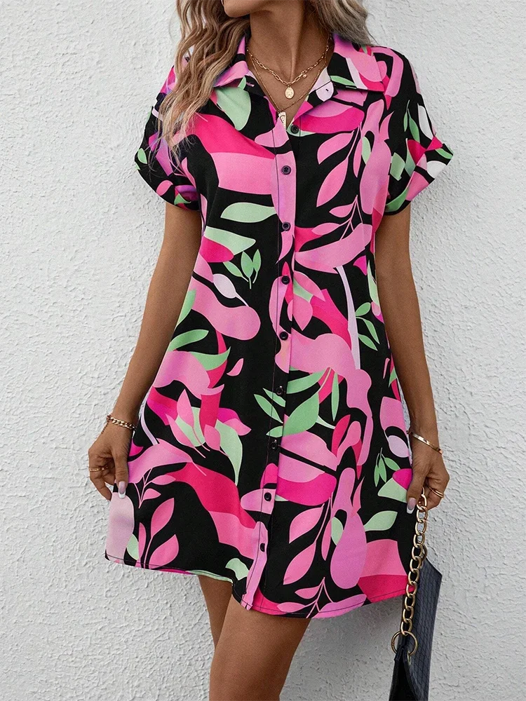 Printed Button Front Shirt Dress