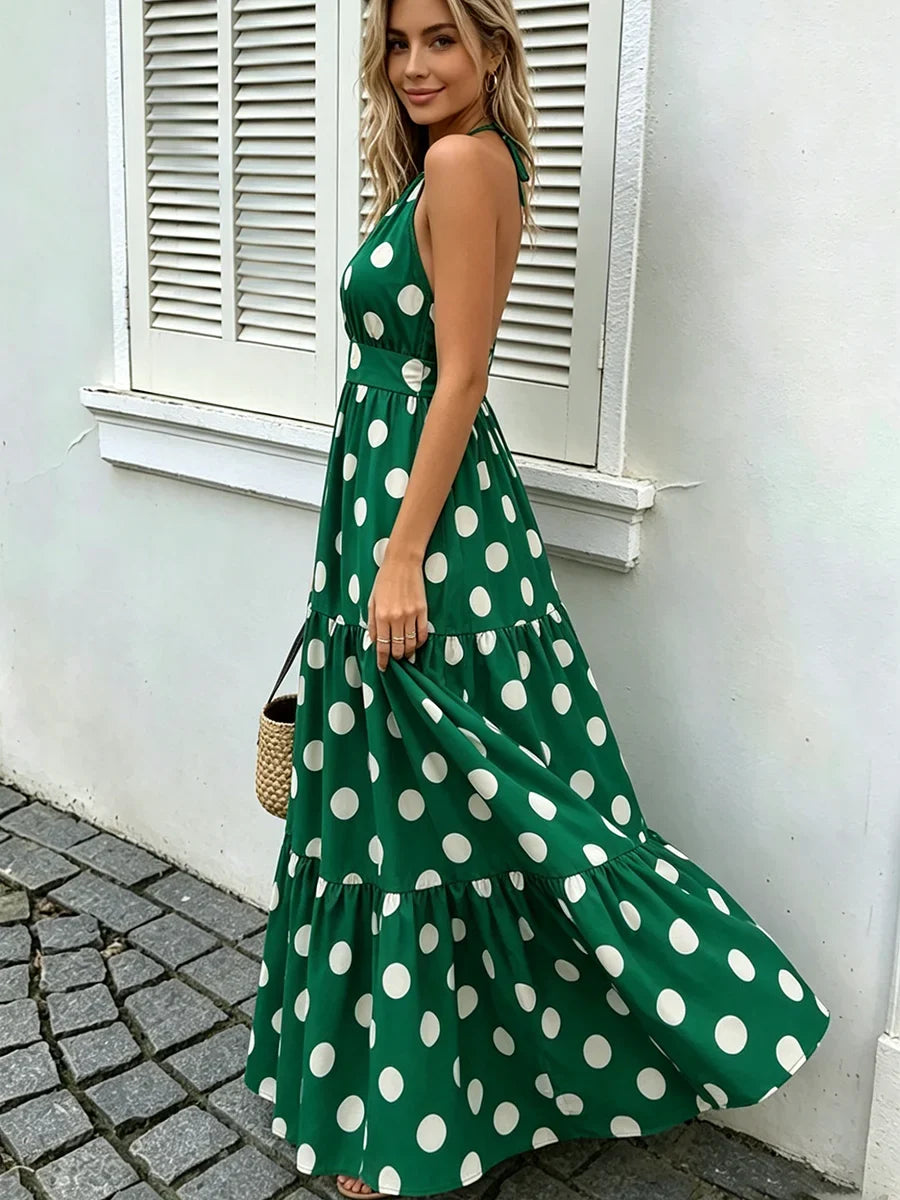 Polka Dot Halter Maxi Dress