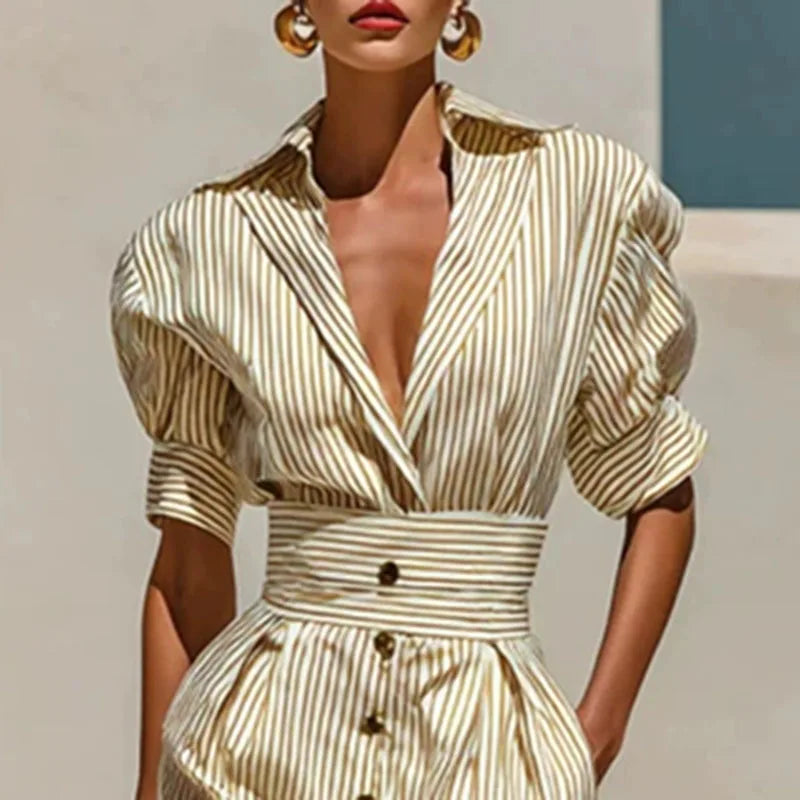 Striped Collared Jumpsuit