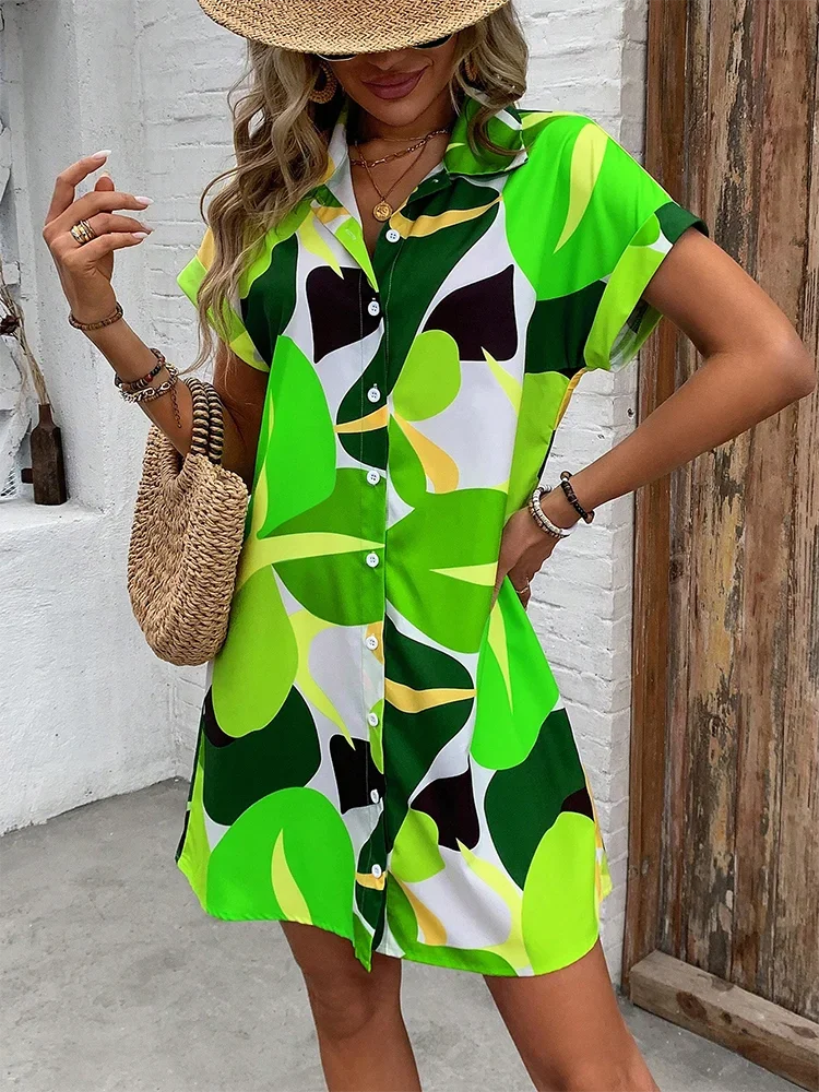 Printed Mini Shirt Dress