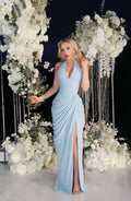 Ruched Halter Evening Gown