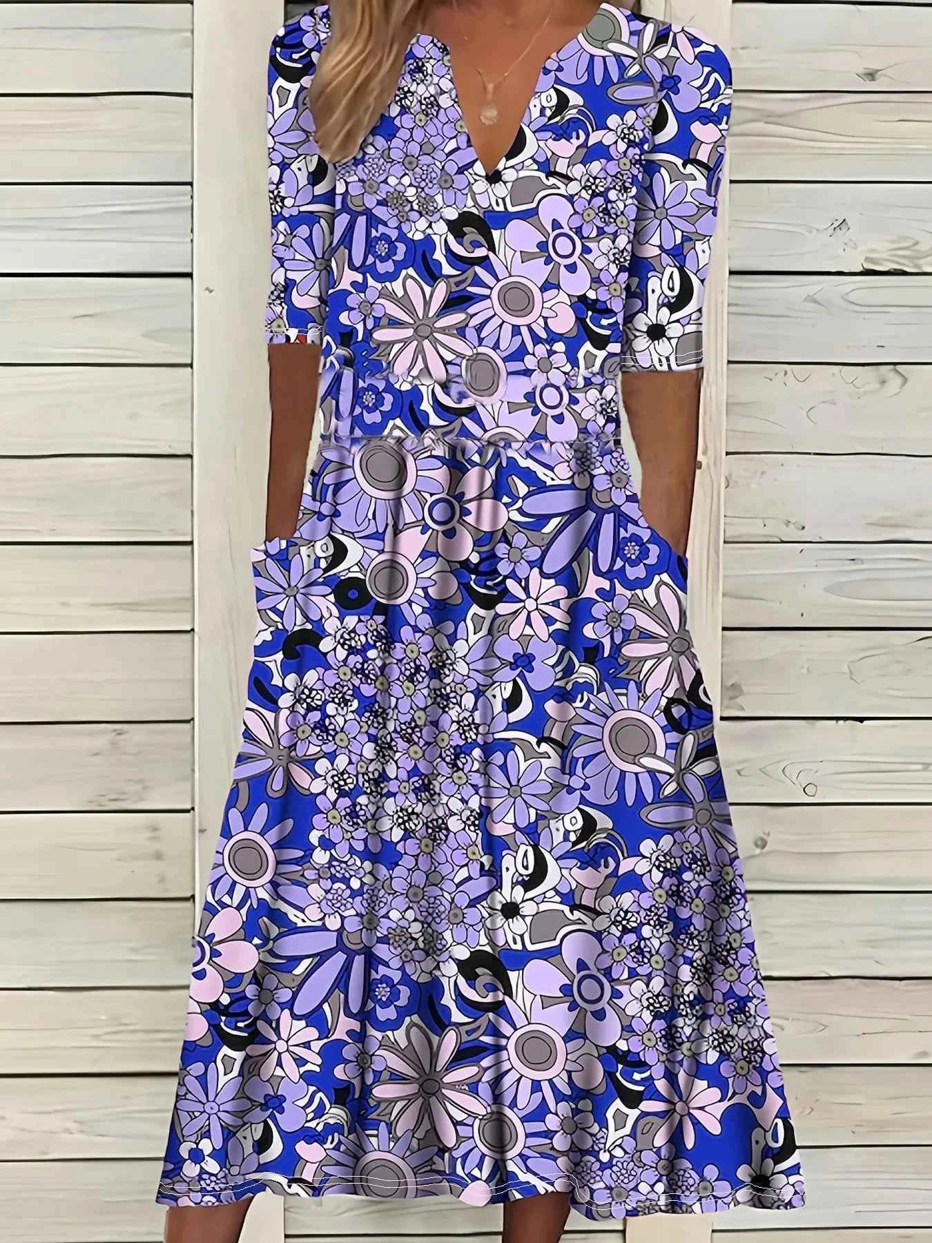 Green Floral Print A-Line Dress
