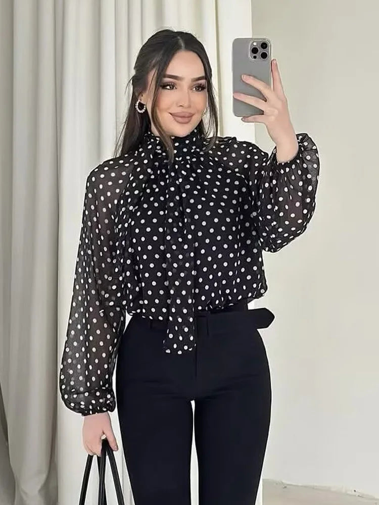 Polka Dot Puff Sleeve Blouse