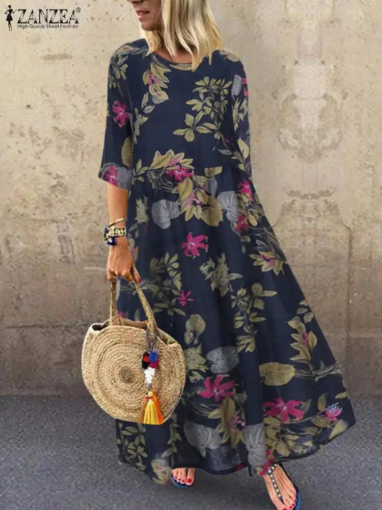 Cream Tropical Floral Midi Dress