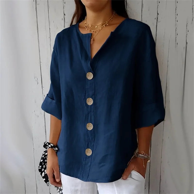Relaxed Notched V-Neck Blouse