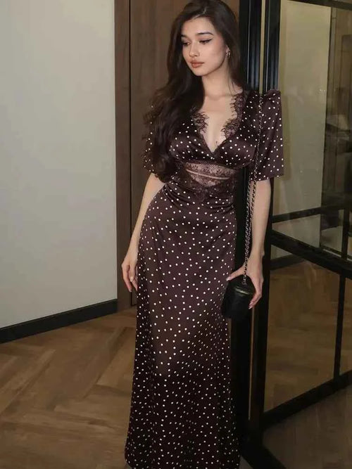 Polka Dot Lace Evening Dress