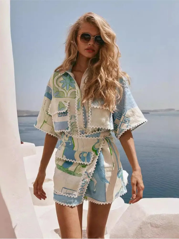 Printed Scalloped Shorts Set