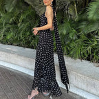 Polka Dot Cowl Neck Maxi Party Dress